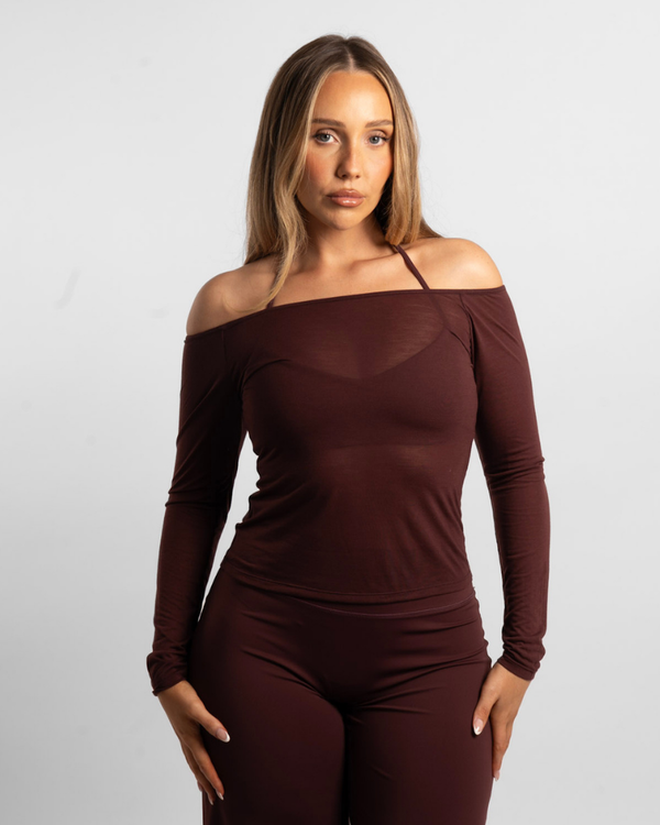 Sheer Off-The-Shoulder Top - Currant
